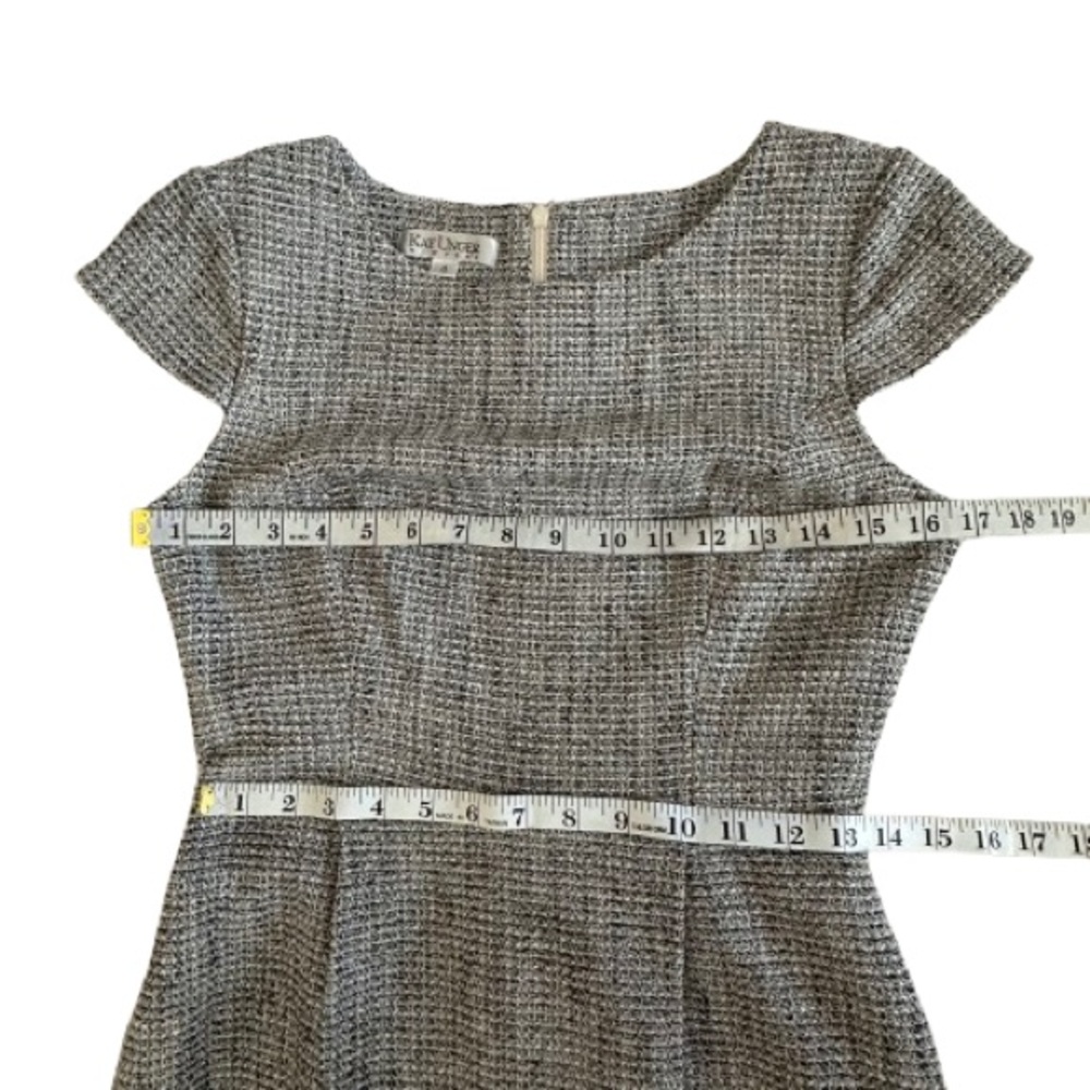 Kay Unger Chick Women's Sz.4 Gray Black & Ivory Short Sleeves Lined Midi Dress - Picture 10 of 16